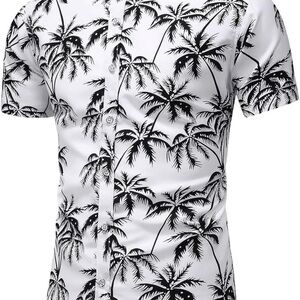 Men's Black and White Palm Tree button up Shirt